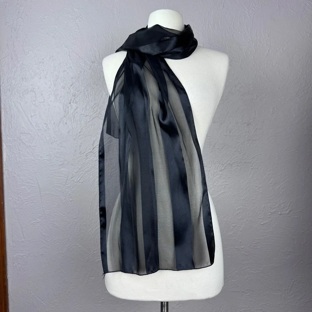 Corporate goth black stripe sheer scarf - tie it into a bow - Office wear gothic